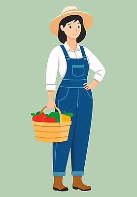 전신 PSD 여자 채소 일러스트 작업복 한명 들기 성인 바구니 농사 사과 농부 멜빵바지 밀짚모자 귀농 성인여자한명만 국내일러스트 직업 모자_잡화 1 옷 농업 과일 바지 모션 사람 멜빵 여자한명만 성인여자만 파일형식
