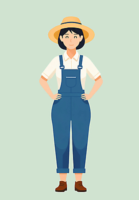 전신 PSD 여자 허리손 일러스트 작업복 한명 웃음 성인 농사 농부 멜빵바지 밀짚모자 귀농 성인여자한명만 국내일러스트 직업 모자_잡화 1 옷 포즈 농업 바지 표정 사람 멜빵 여자한명만 성인여자만 파일형식