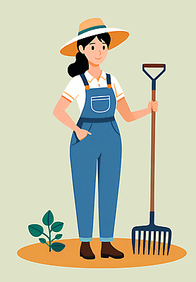 전신 PSD 여자 일러스트 나뭇잎 작업복 한명 성인 농사 잡기 농부 멜빵바지 밀짚모자 주머니손 귀농 갈퀴 성인여자한명만 국내일러스트 직업 모자_잡화 1 옷 잎 농업 바지 모션 사람 멜빵 여자한명만 성인여자만 파일형식