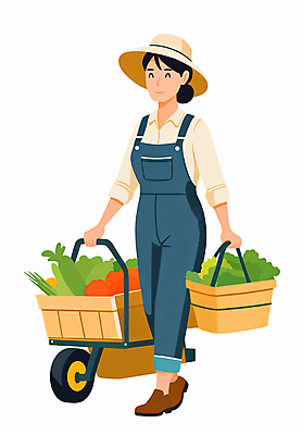 전신 PSD 여자 일러스트 작업복 한명 웃음 들기 성인 바구니 농사 농부 상추 멜빵바지 밀짚모자 귀농 파 외발수레 성인여자한명만 국내일러스트 직업 모자_잡화 1 옷 농업 채소 바지 모션 표정 사람 수레 멜빵 여자한명만 성인여자만 파일형식