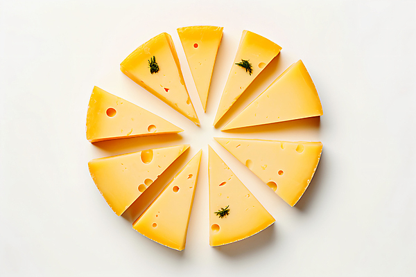 JPG 편집이미지 음식 치즈 유제품 사람없음 노란색 흰색 원형 안주 조각치즈 에멘탈치즈 고다치즈 편집실사 AI포토 AI콘텐츠 도형 컬러 조각 CG 파일형식