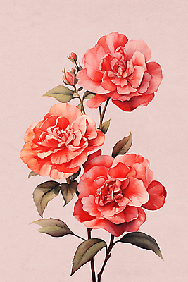 PSD 꽃 분홍색 백그라운드 잎 일러스트 자연 수채화 사람없음 겨울꽃 동백 국내일러스트 식물 컬러 겨울 생태계 파일형식