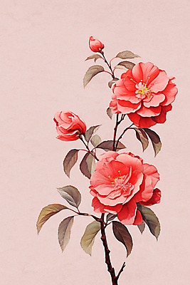 PSD 꽃 분홍색 백그라운드 잎 일러스트 자연 수채화 사람없음 겨울꽃 동백 국내일러스트 식물 컬러 겨울 생태계 파일형식