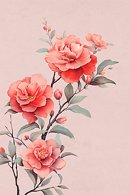 PSD 꽃 분홍색 백그라운드 잎 일러스트 자연 수채화 사람없음 겨울꽃 동백 국내일러스트 식물 컬러 겨울 생태계 파일형식