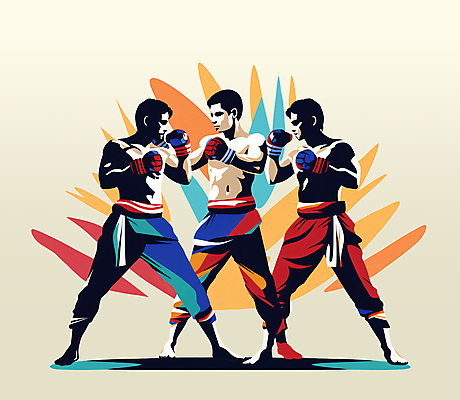 전신 PSD 남자 일러스트 도복 성인 세명 컬러풀 운동 경쟁 격투기 무도 권투글러브 호신술 맞대결 성인남자만 국내일러스트 옷 스포츠 컬러 컨셉 건강 사람 글러브 남자만 성인만 파일형식