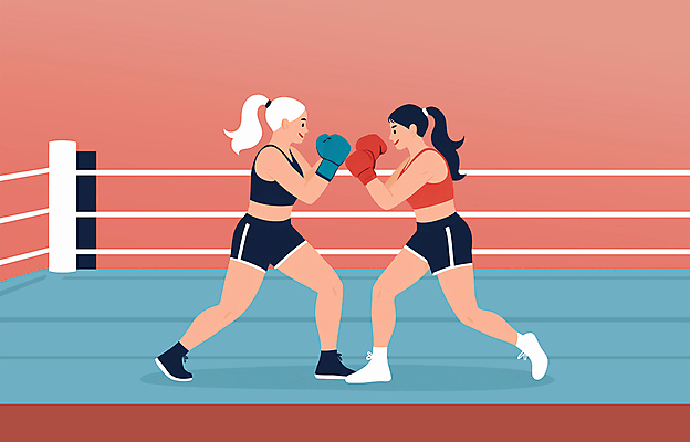 전신 PSD 여자 일러스트 성인 두명 운동 경쟁 권투 격투기 무도 권투장 권투글러브 라이벌 체육관 호신술 맞대결 성인여자만 국내일러스트 스포츠 컨셉 스포츠시설 건강 사람 글러브 여자만 성인만 파일형식