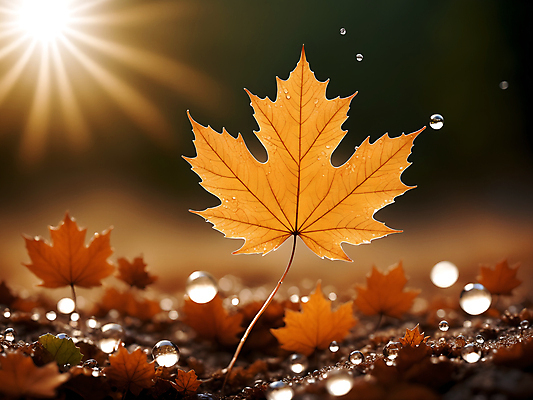 JPG 편집이미지 단풍 낙엽 자연 나뭇잎 사람없음 햇빛 갈색 가을 물방울 이슬 디지털합성 편집소스 편집실사 AI포토 AI콘텐츠 계절 컬러 잎 태양 CG 생태계 파일형식