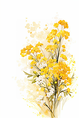 JPG 줄기 여러송이 백그라운드 일러스트 자연 수채화 사람없음 노란색 안개꽃 국내일러스트 AI일러스트 AI콘텐츠 식물 꽃 컬러 다수 생태계 한해살이풀 파일형식