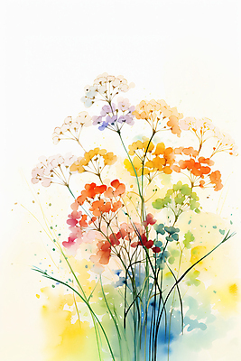 JPG 줄기 여러송이 백그라운드 일러스트 자연 수채화 사람없음 컬러풀 안개꽃 국내일러스트 AI일러스트 AI콘텐츠 식물 꽃 컬러 다수 생태계 한해살이풀 파일형식