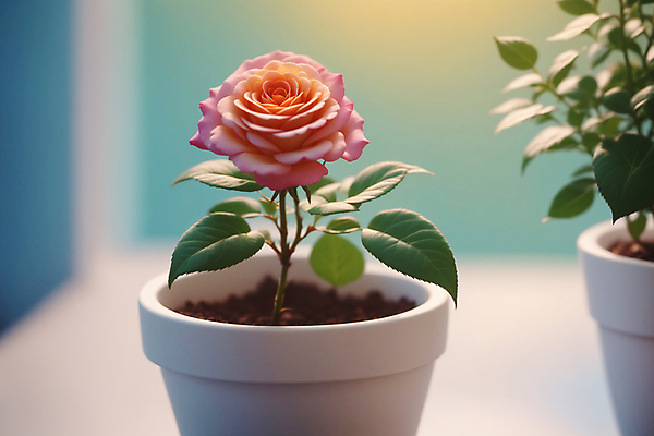 JPG 편집이미지 화분 잎 한송이 사람없음 빛 장미 편집실사 AI포토 AI콘텐츠 식물 1 꽃 CG 송이 파일형식