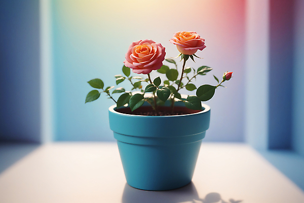 JPG 편집이미지 꽃 화분 잎 사람없음 빛 장미 두송이 꽃봉오리 편집실사 AI포토 AI콘텐츠 식물 2 CG 파일형식