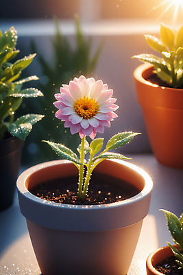 JPG 편집이미지 꽃 화분 잎 사람없음 햇빛 물방울 창가 편집실사 AI포토 AI콘텐츠 식물 창문 태양 CG 파일형식