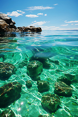 JPG 구름 편집이미지 바다 자연 하늘 풍경 사람없음 물 계곡 수중 조약돌 바위 디지털합성 수중사진 편집실사 AI포토 AI콘텐츠 자연요소 돌_바위 CG 생태계 파일형식
