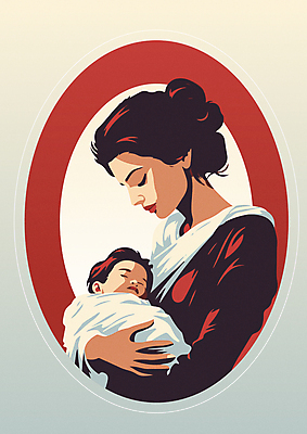 여자 행복 일러스트 안기 엄마 프레임 함께함 상반신 성인 두명 빨간색 육아 아기 신생아 국내일러스트 AI파일 감정 컬러 컨셉 가족 모션 사람 파일형식 벡터