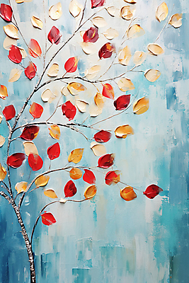 JPG 나무 잎 일러스트 사람없음 물감 디지털합성 그림 유화 국내일러스트 AI일러스트 AI콘텐츠 식물 미술 미술도구 파일형식