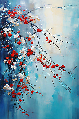 JPG 나무 열매 일러스트 사람없음 물감 디지털합성 그림 유화 국내일러스트 AI일러스트 AI콘텐츠 식물 미술 미술도구 파일형식