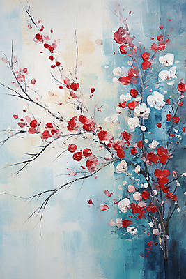 JPG 나무 열매 꽃 일러스트 사람없음 물감 디지털합성 그림 유화 국내일러스트 AI일러스트 AI콘텐츠 식물 미술 미술도구 파일형식