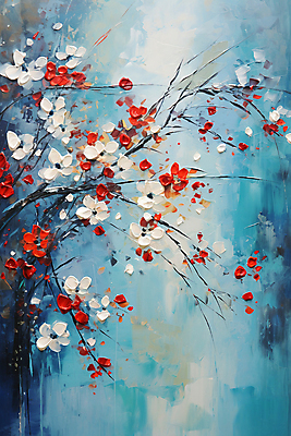 JPG 나무 열매 꽃 일러스트 사람없음 물감 디지털합성 그림 유화 국내일러스트 AI일러스트 AI콘텐츠 식물 미술 미술도구 파일형식