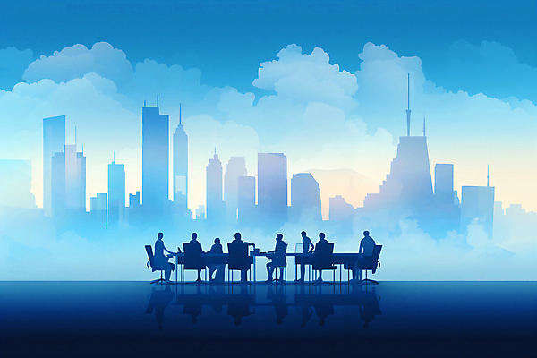 JPG 전신 구름 의자 일러스트 회사 탁자 하늘 회의 협력 사람 앉기 여러명 성인 건물 파란색 모니터 도시 업무 직장인 그룹 성인만 국내일러스트 AI일러스트 AI콘텐츠 자연요소 직업 건축물 컬러 가구 다수 비즈니스 모션 컴퓨터 작업 파일형식