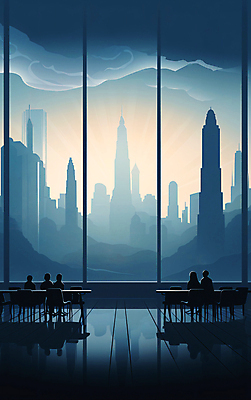 JPG 전신 의자 일러스트 회사 탁자 하늘 회의 협력 사람 앉기 여러명 성인 건물 파란색 도시 업무 직장인 그룹 책상 먹구름 청록색 창틀 성인만 국내일러스트 AI일러스트 AI콘텐츠 직업 건축물 컬러 가구 다수 비즈니스 창문 모션 작업 파일형식 구름_자연