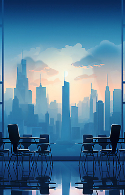 JPG 구름 의자 일러스트 회사 창문 탁자 하늘 회의 사람없음 건물 파란색 도시 창틀 국내일러스트 AI일러스트 AI콘텐츠 자연요소 건축물 컬러 가구 비즈니스 파일형식