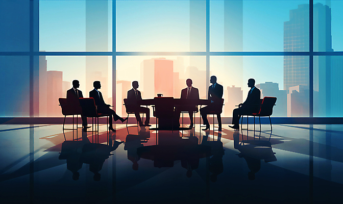 JPG 전신 의자 일러스트 회사 탁자 회의 협력 그림자 사람 앉기 여러명 성인 건물 도시 업무 직장인 그룹 책상 창틀 성인만 국내일러스트 AI일러스트 AI콘텐츠 직업 건축물 가구 다수 비즈니스 창문 모션 작업 파일형식