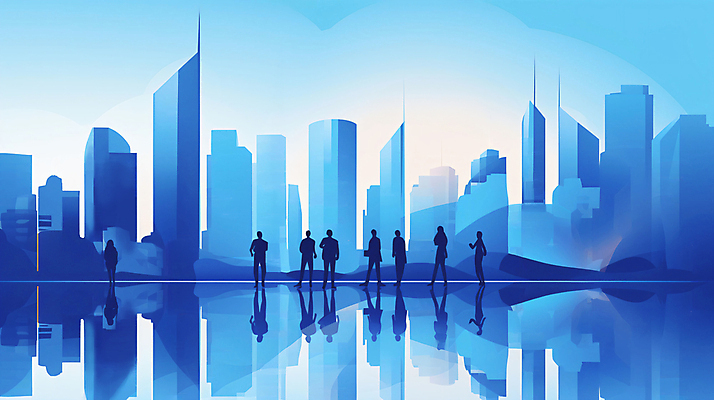 JPG 전신 일러스트 회사 회의 협력 사람 여러명 성인 건물 파란색 반사 도시 업무 직장인 그룹 성인만 국내일러스트 AI일러스트 AI콘텐츠 직업 건축물 컬러 다수 비즈니스 작업 파일형식