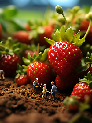 JPG 편집이미지 밭 농업 딸기 풍경 사람없음 미니어처 수확 농부 디지털합성 편집실사 AI포토 AI콘텐츠 직업 산업 과일 모형 CG 파일형식