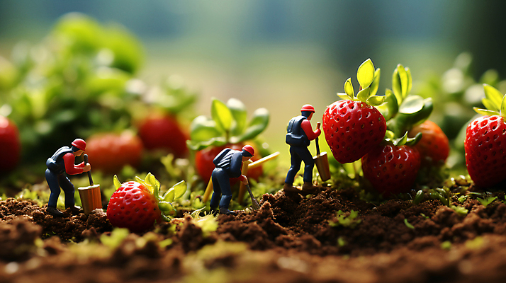 JPG 편집이미지 밭 농업 딸기 풍경 사람없음 미니어처 수확 농부 디지털합성 편집실사 AI포토 AI콘텐츠 직업 산업 과일 모형 CG 파일형식