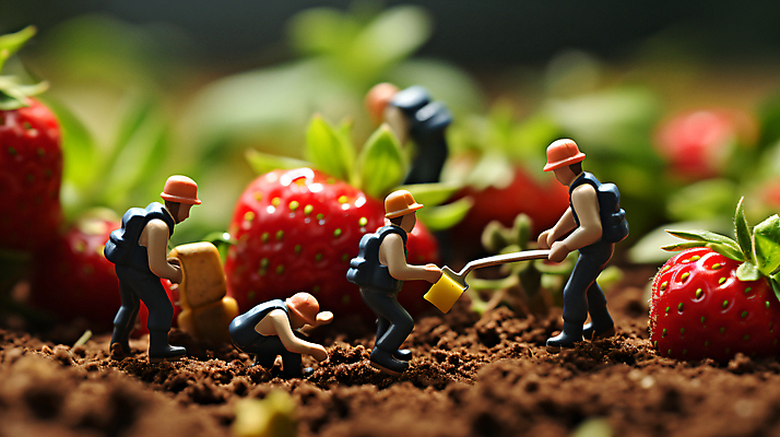 JPG 편집이미지 밭 농업 딸기 풍경 사람없음 미니어처 수확 농부 디지털합성 편집실사 AI포토 AI콘텐츠 직업 산업 과일 모형 CG 파일형식