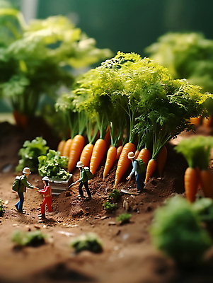 JPG 편집이미지 밭 농업 풍경 사람없음 당근 미니어처 수확 농부 디지털합성 편집실사 AI포토 AI콘텐츠 직업 산업 뿌리채소 모형 CG 파일형식