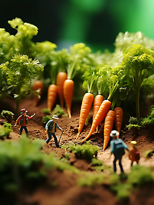 JPG 편집이미지 밭 농업 풍경 사람없음 당근 미니어처 수확 농부 디지털합성 편집실사 AI포토 AI콘텐츠 직업 산업 뿌리채소 모형 CG 파일형식