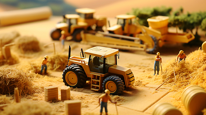 JPG 편집이미지 농업 풍경 사람없음 미니어처 수확 추수 벼 디지털합성 트랙터 편집실사 AI포토 AI콘텐츠 산업 곡류 모형 농기계 CG 특수차량 파일형식