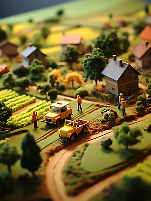 JPG 편집이미지 농업 주택 풍경 사람없음 농장 미니어처 수확 디지털합성 트랙터 편집실사 AI포토 AI콘텐츠 산업 건물 모형 농기계 CG 특수차량 파일형식
