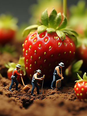 JPG 편집이미지 밭 농업 딸기 풍경 사람없음 미니어처 수확 농부 디지털합성 편집실사 AI포토 AI콘텐츠 직업 산업 과일 모형 CG 파일형식