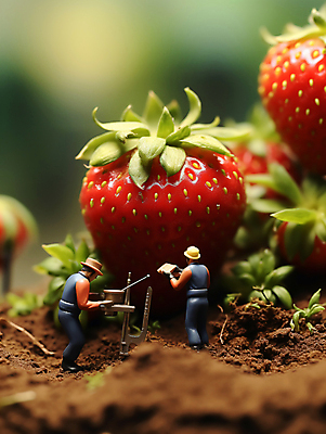 JPG 편집이미지 밭 농업 딸기 풍경 사람없음 미니어처 수확 농부 디지털합성 편집실사 AI포토 AI콘텐츠 직업 산업 과일 모형 CG 파일형식