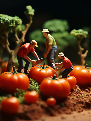 JPG 편집이미지 밭 농업 토마토 방울토마토 풍경 사람없음 미니어처 수확 농부 디지털합성 편집실사 AI포토 AI콘텐츠 직업 산업 채소 모형 CG 파일형식