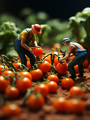 JPG 편집이미지 밭 농업 방울토마토 풍경 사람없음 미니어처 수확 농부 디지털합성 편집실사 AI포토 AI콘텐츠 직업 산업 토마토 모형 CG 파일형식