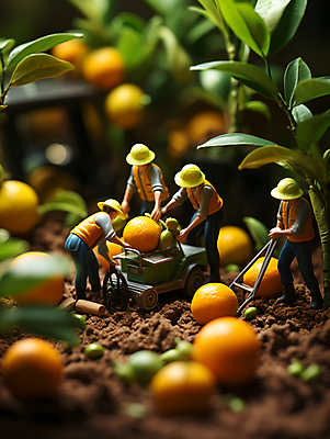 JPG 편집이미지 밭 농업 귤 풍경 사람없음 미니어처 수확 농부 디지털합성 편집실사 AI포토 AI콘텐츠 직업 산업 과일 모형 CG 파일형식