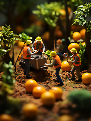 JPG 편집이미지 밭 농업 귤 풍경 사람없음 미니어처 수확 농부 디지털합성 편집실사 AI포토 AI콘텐츠 직업 산업 과일 모형 CG 파일형식
