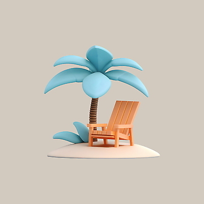 PSD 아이콘 모래 섬 여행 의자 휴가 사람없음 3D아이콘 야자수 3D 디지털합성 선베드 나무 가구 파일형식