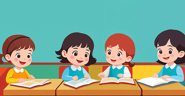 JPG 학생 여자 어린이교육 어린이라이프 어린이 의자 일러스트 교실 학교 수업 함께함 앉기 손짓 소녀 여러명 상반신 학습 독서 책상 교과서 소녀만 국내일러스트 AI일러스트 AI콘텐츠 라이프스타일 교육 가구 다수 컨셉 모션 교재 사람 여자만 어린이만 파일형식