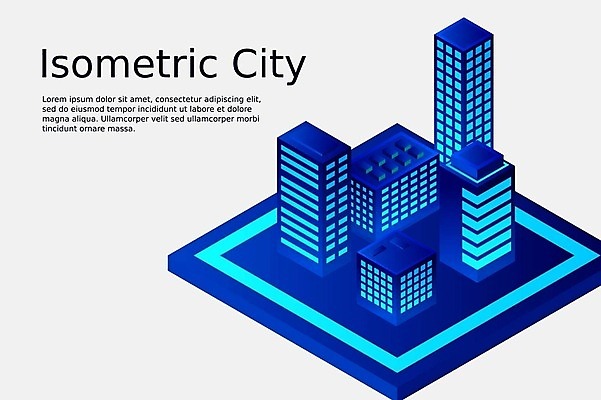 EPS 해외이미지 일러스트 빌딩 사람없음 건물 파란색 도시 아이소메트릭 해외202310 해외일러스트 건축물 컬러 파일형식 벡터