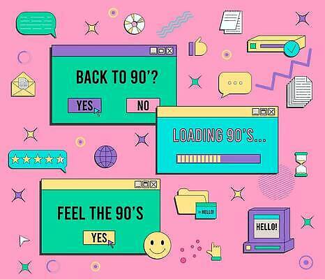 EPS 해외이미지 디자인 분홍색 일러스트 사람없음 컴퓨터 빈티지 메시지 알림 복고 과거 시스템 프로그램 키치 해외202310 해외일러스트 컬러 컨셉 전자제품 파일형식 벡터