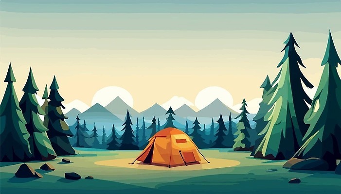 EPS 해외이미지 나무 일러스트 산 텐트 사람없음 야외 캠핑 숲 해외202310 해외일러스트 식물 레저 캠핑도구 파일형식 벡터
