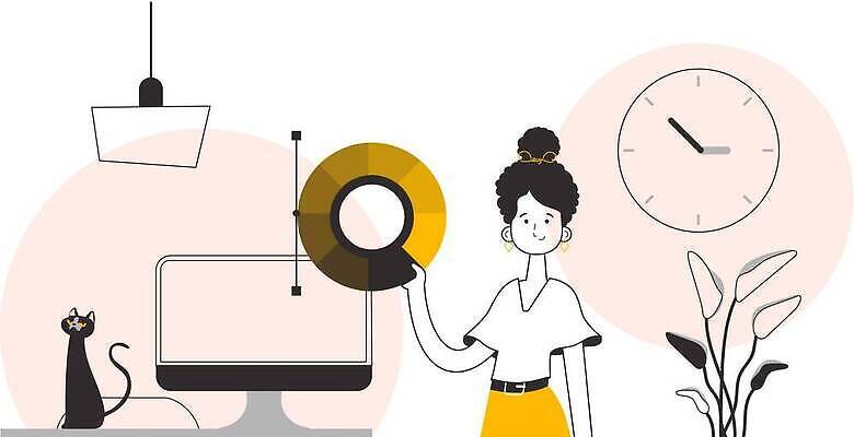 EPS 해외이미지 식물 여자 시계 일러스트 조명 한명 들기 상반신 성인 노란색 모니터 검은색 원형 작업실 라인아트 컬러리스트 성인여자한명만 반려묘 해외202310 해외일러스트 컬러칩 도형 직업 1 선 컬러 모션 사람 반려동물 컴퓨터 고양이 여자한명만 성인여자만 파일형식 벡터