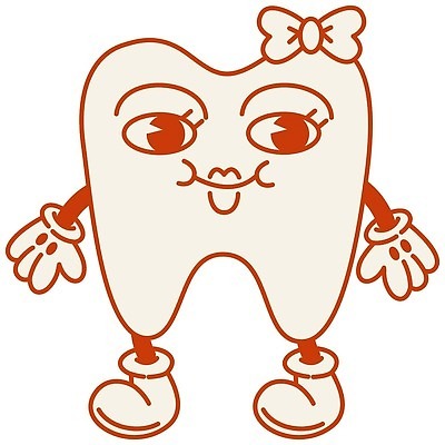 EPS 해외이미지 캐릭터 응시 리본 일러스트 사람없음 치아 복고 치아건강 키치 Y2K 해외202310 해외일러스트 일러캐릭터 시선 컨셉 건강 소화기관 파일형식 벡터