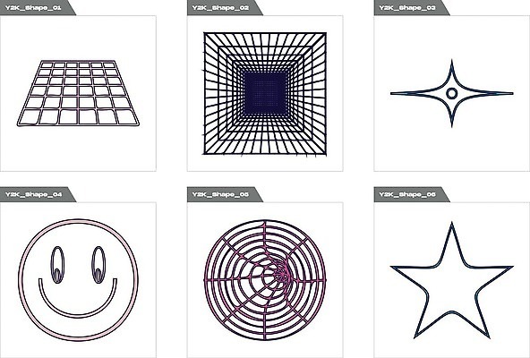 EPS 해외이미지 별 일러스트 추상 사람없음 그래픽 세트 라인아트 복고 격자 엘리먼트 Y2K 해외202310 해외일러스트 자연요소 선 컨셉 무늬 파일형식 벡터