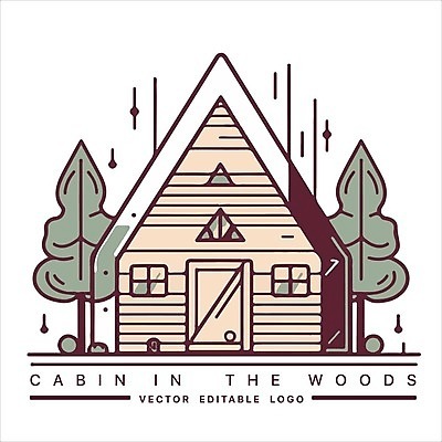 EPS 해외이미지 나무 선 일러스트 사람없음 숲속 오두막 심볼 해외202310 해외일러스트 식물 숲 파일형식 벡터