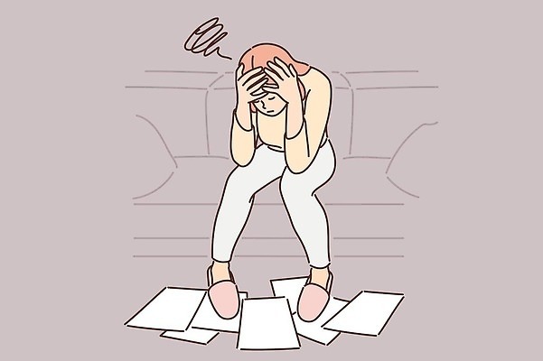 EPS 해외이미지 전신 여자 일러스트 한명 앉기 성인 소파 고민 문서 갈등 손짚기 성인여자한명만 해외202310 해외일러스트 1 감정 의자 모션 사람 손짓 여자한명만 성인여자만 파일형식 벡터